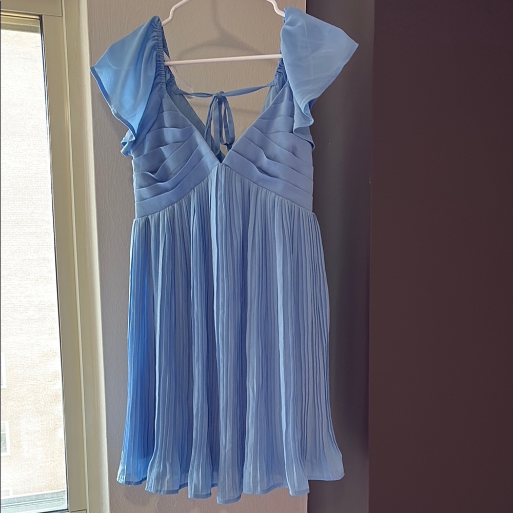 Lulu's Sky Blue Pleated Mini Dress